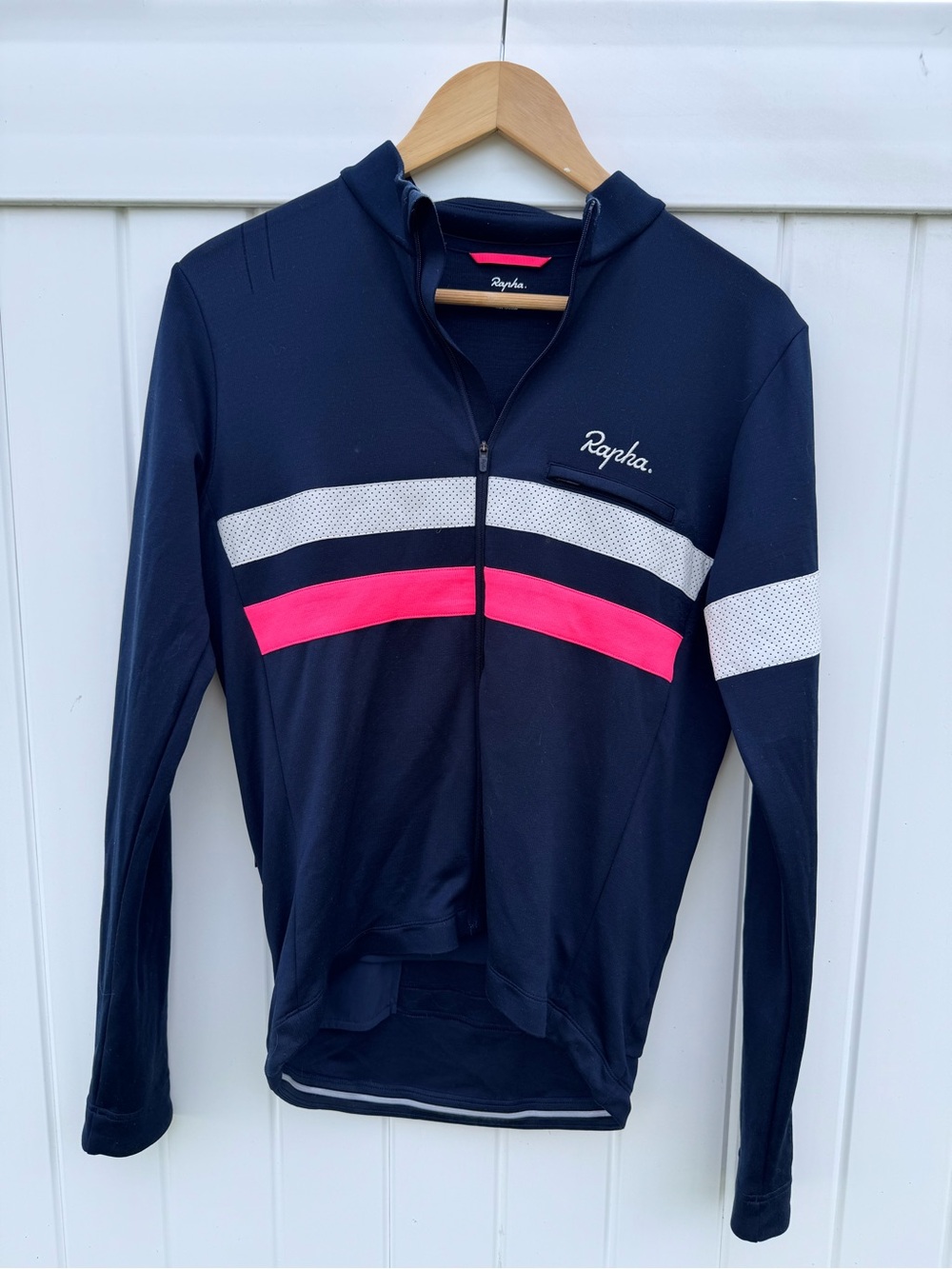 Rapha Black/Navy Zip-Up Cycling Jersey  with Pink and White Accent Stripes